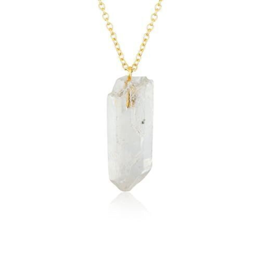 6740 Raw Clear Quartz Gemstone Necklace – Natural Crystal Pendant on 18K